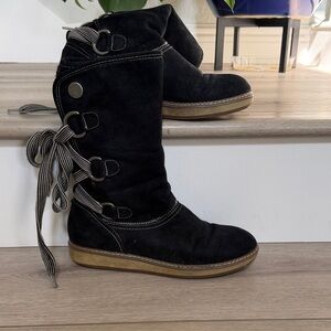 Macy's Black Lace-Up Boots with Tan Sole